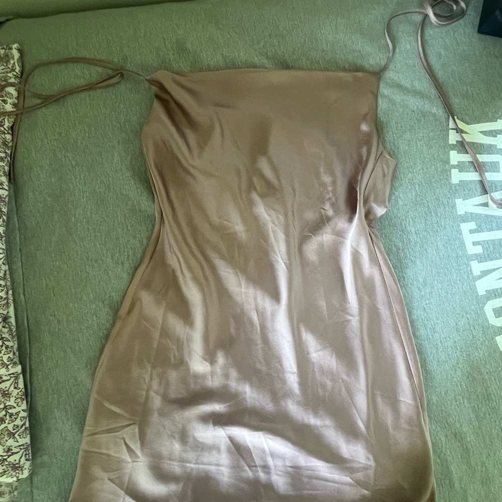 ASOS Satin Dress in Soft Brown